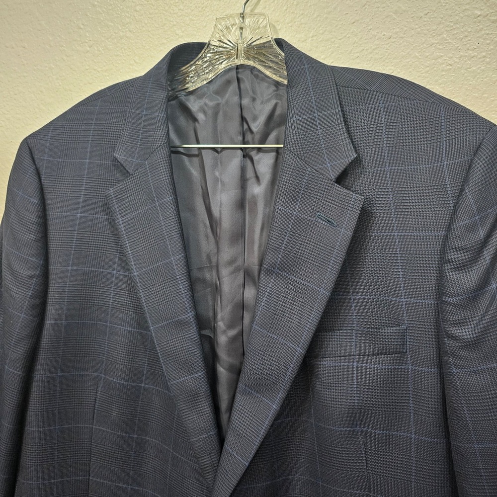 Jos A Bank Signature Collection Navy Blue Plaid Wool Blazer Sport Coat 44R